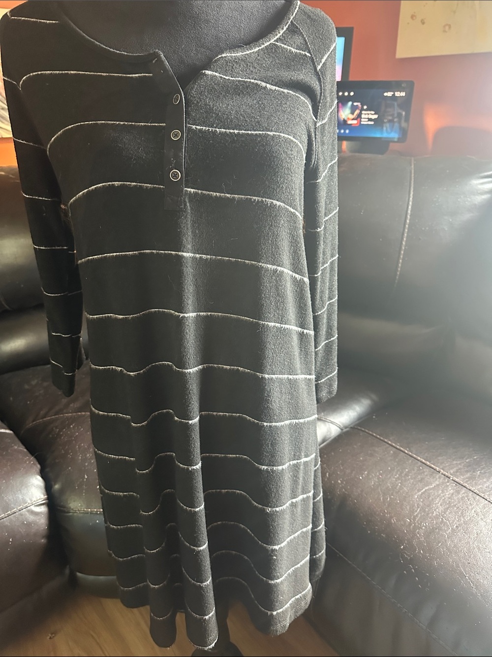 SO Black and White Striped Henley Midi Dress